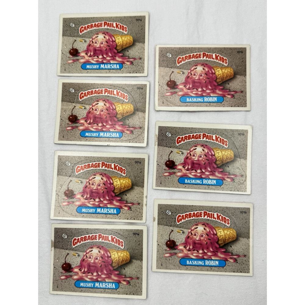 1986 Garbage Pail Kids Lot of 7 Mushy Marsha Basking Cards Original Series Raw
